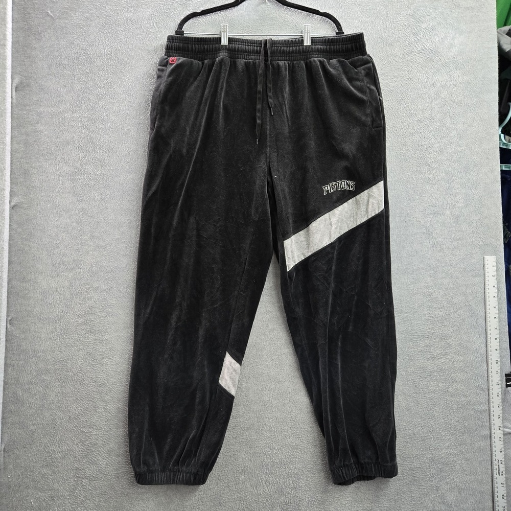 VINTAGE Detroit Pistons Men Pants 2XL Black Embroidery UNK Sweatpants Y2K